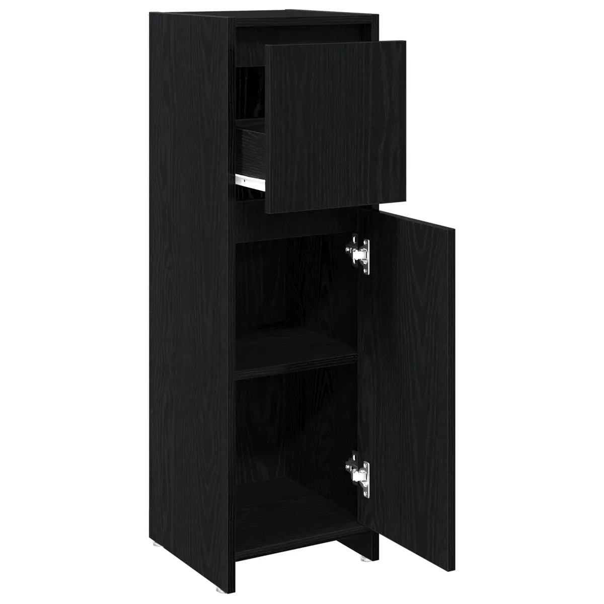 Bathroom Cabinet Modern Black Oak Storage Unit 30 x 30 x 95 cm