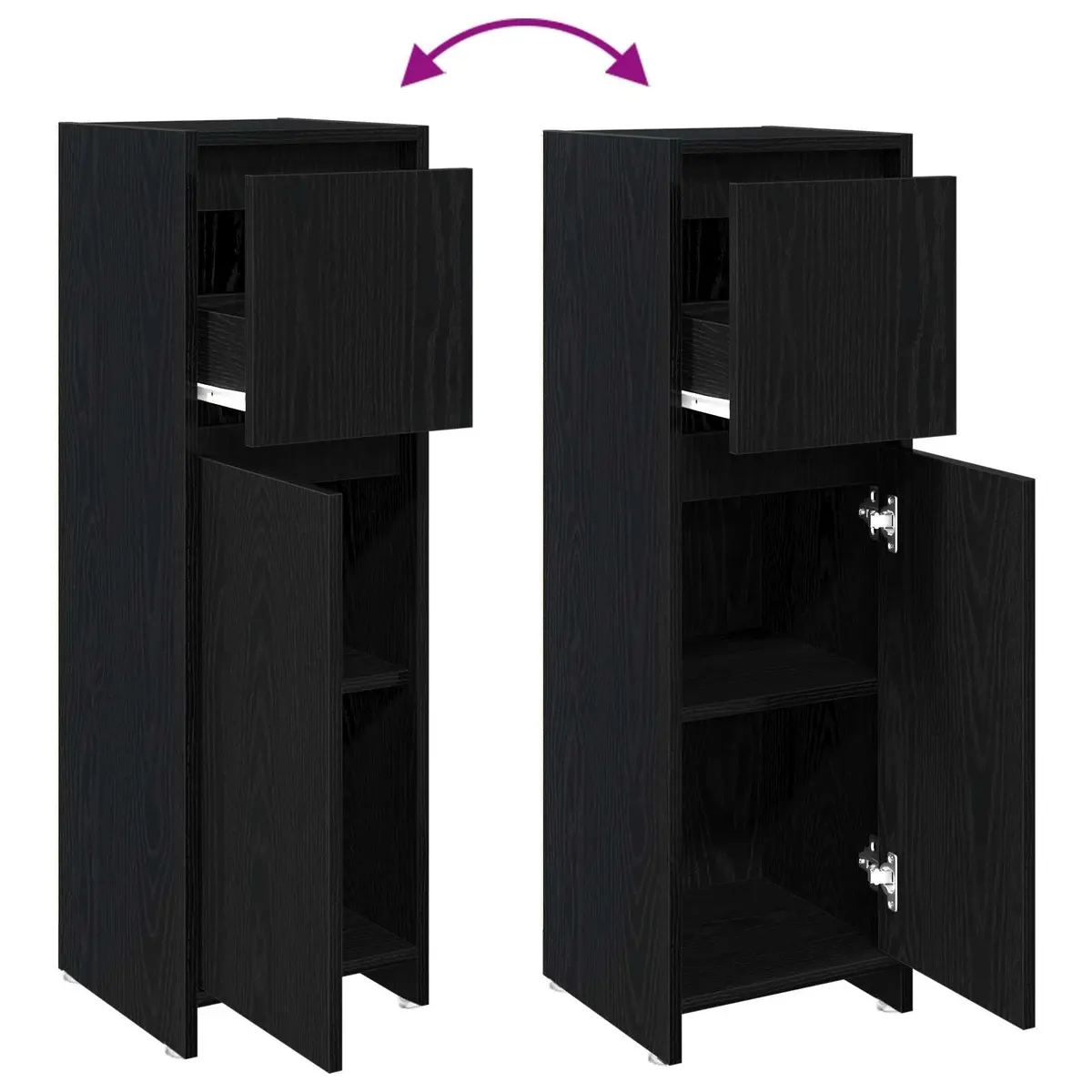 Bathroom Cabinet Modern Black Oak Storage Unit 30 x 30 x 95 cm