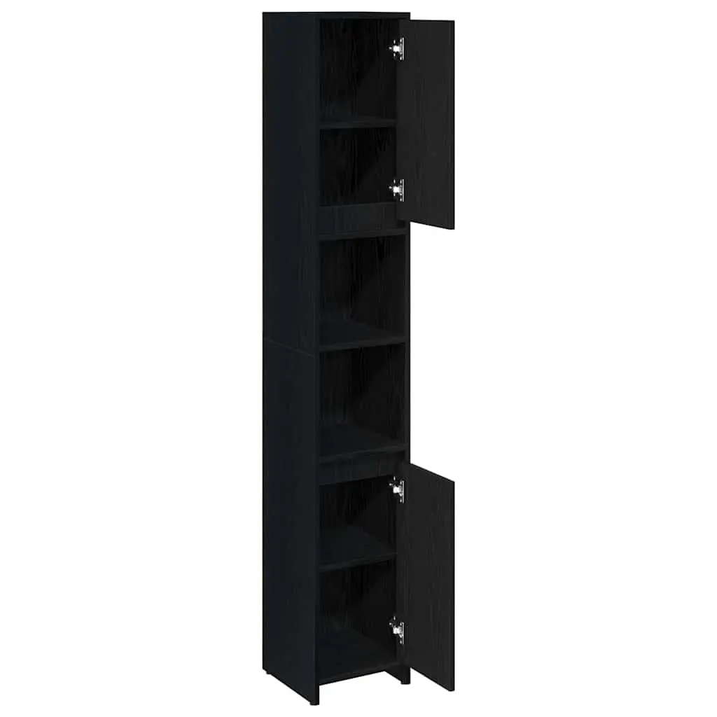 Bathroom Cabinet Black Oak Engineered Wood 30x30x183.5cm