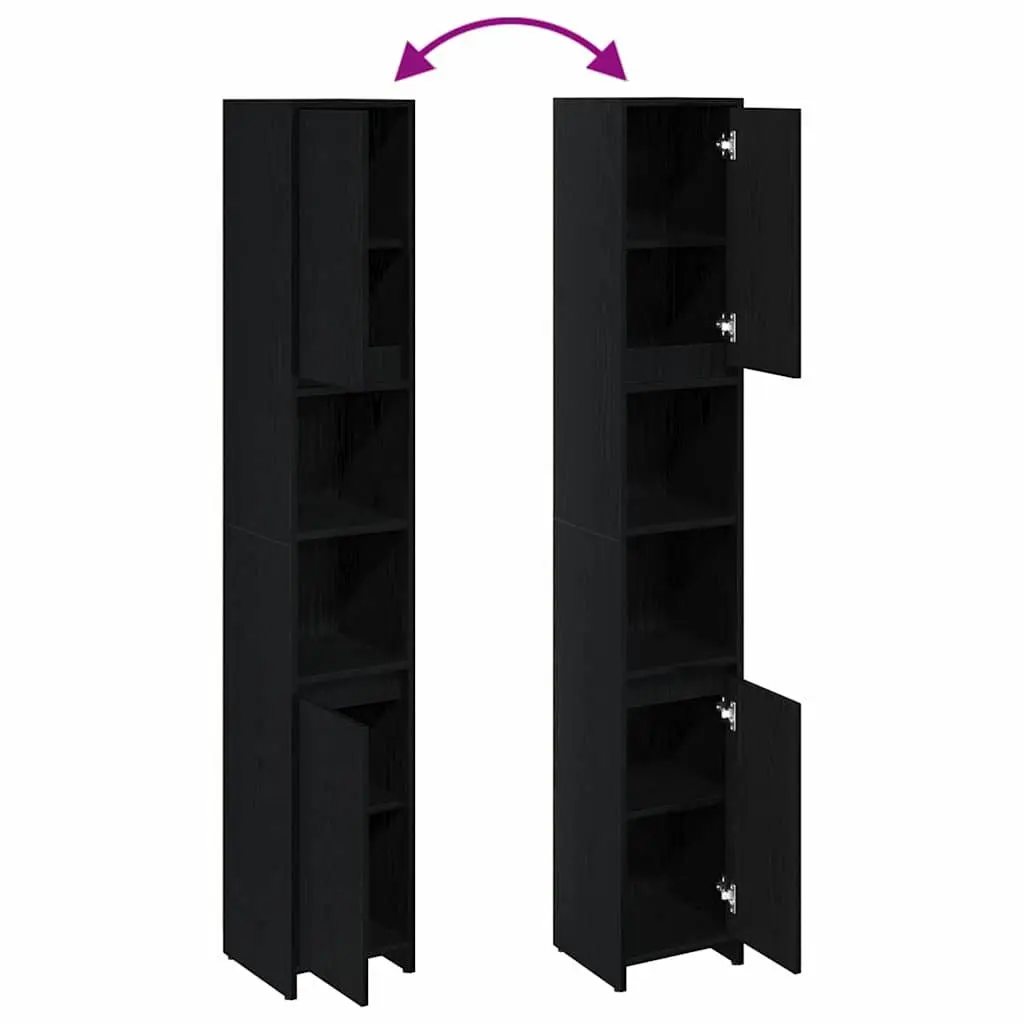 Bathroom Cabinet Black Oak Engineered Wood 30x30x183.5cm