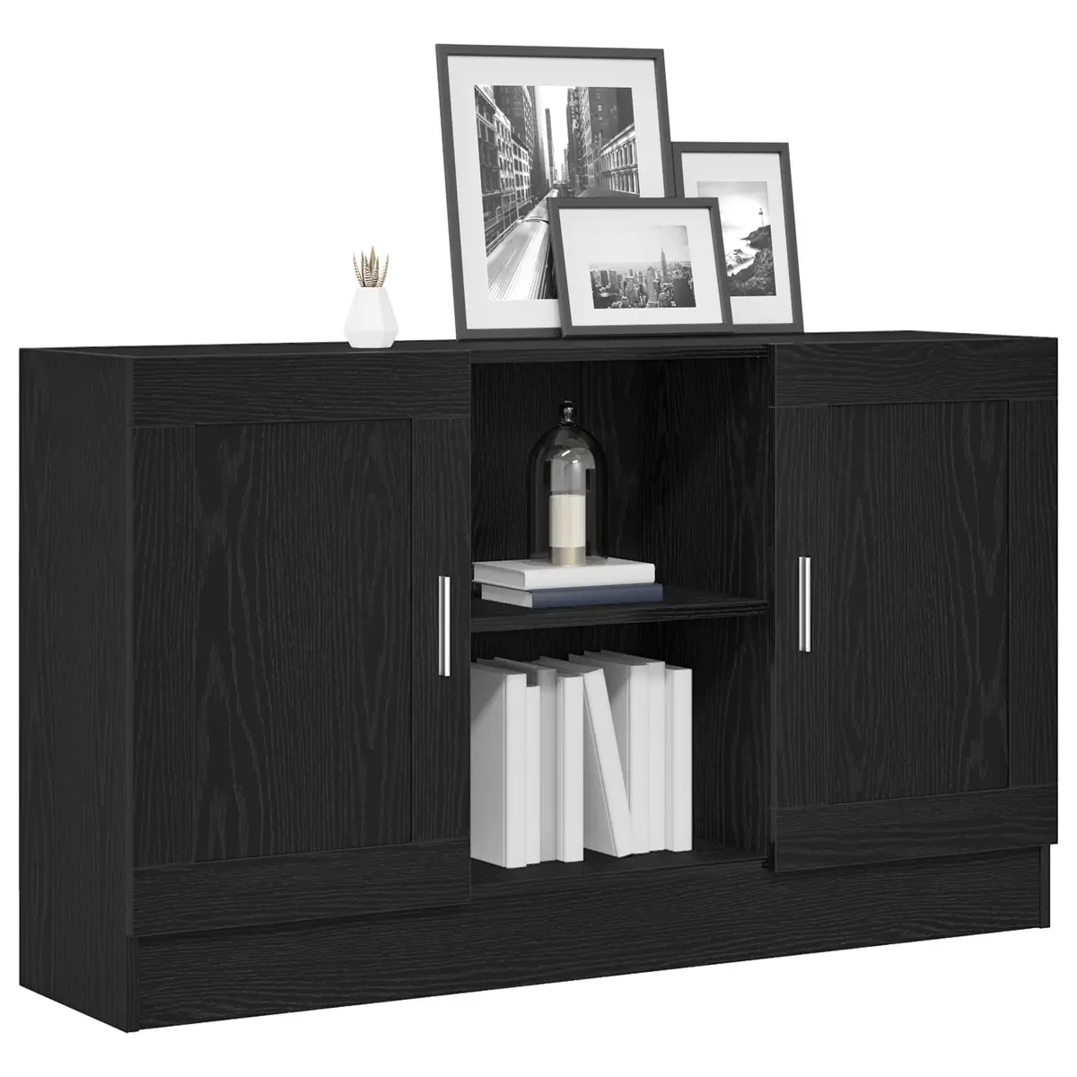 Sideboard Black Oak Storage Cabinet 120x30.5x70cm Engineered Wood Buffet