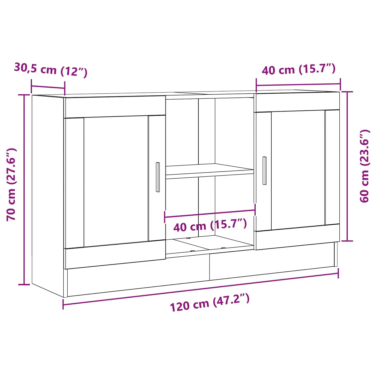 Sideboard Black Oak Storage Cabinet 120x30.5x70cm Engineered Wood Buffet