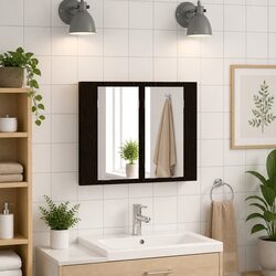 Bathroom Mirror Cabinet Wall-Mounted LED Lighting Storage Vanity Unit Black Oak