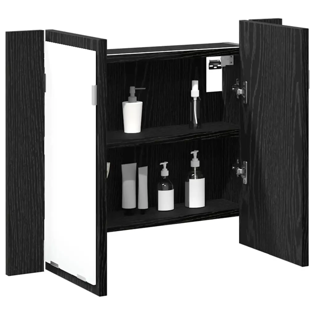 Bathroom Cabinet Wall-Mounted LED Lighting Black Oak 60 x 12 x 45 cm