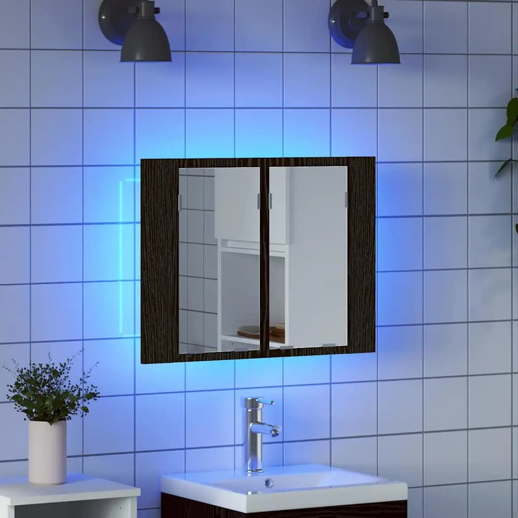 Bathroom Cabinet Wall-Mounted LED Lighting Black Oak 60 x 12 x 45 cm