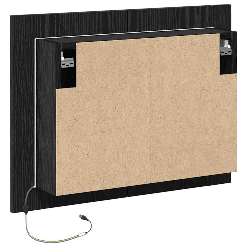 Bathroom Cabinet Wall-Mounted LED Lighting Black Oak 60 x 12 x 45 cm