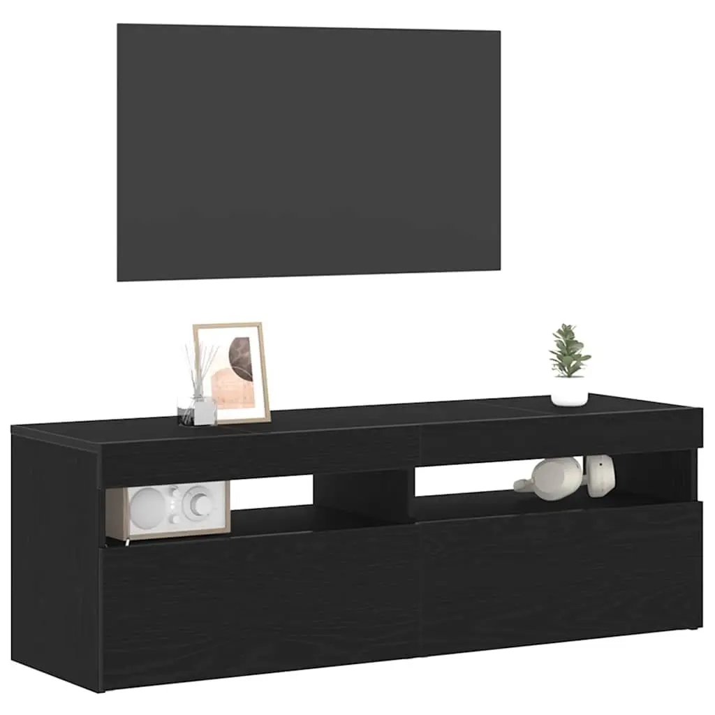TV Cabinet with LED Lighting Black Oak 120cm