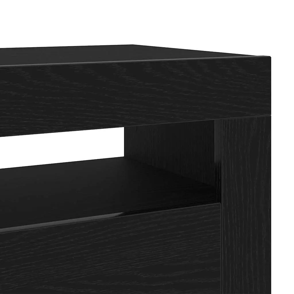 TV Cabinet with LED Lights Black Oak Living Room Entertainment Storage Unit
