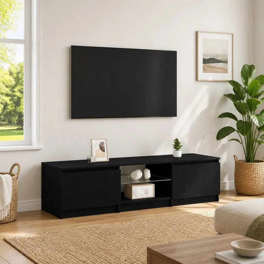 Black Oak TV Cabinet with Shelves