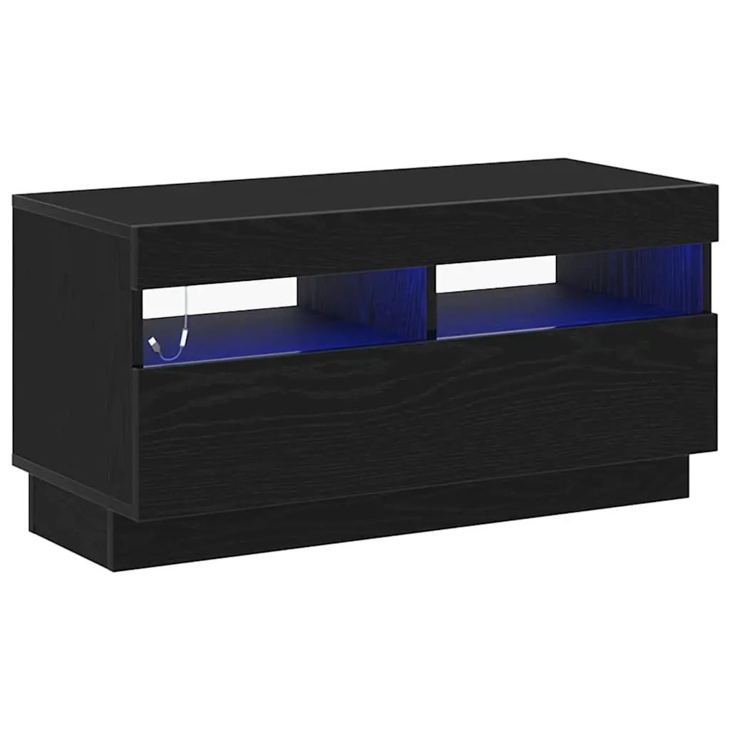 Black TV Stand with LED Lighting and Storage Shelves 80x35x40cm