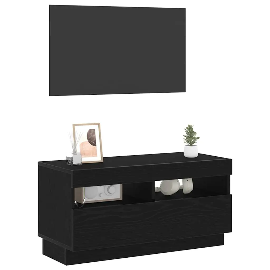 Black TV Stand with LED Lighting and Storage Shelves 80x35x40cm