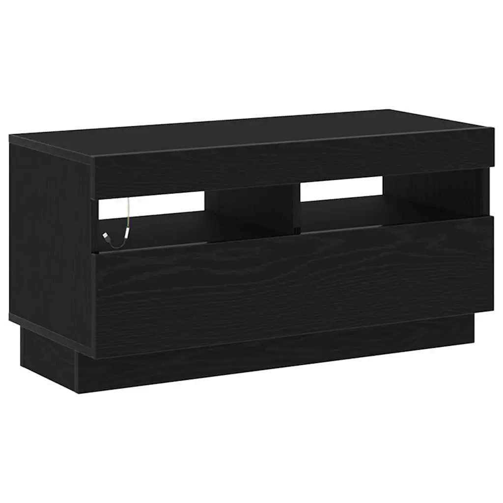 Black TV Stand with LED Lighting and Storage Shelves 80x35x40cm