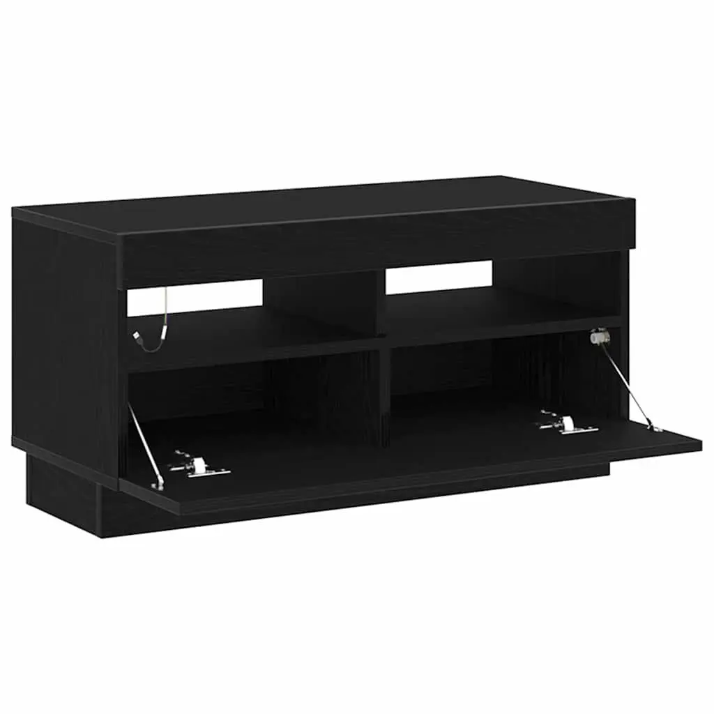 Black TV Stand with LED Lighting and Storage Shelves 80x35x40cm
