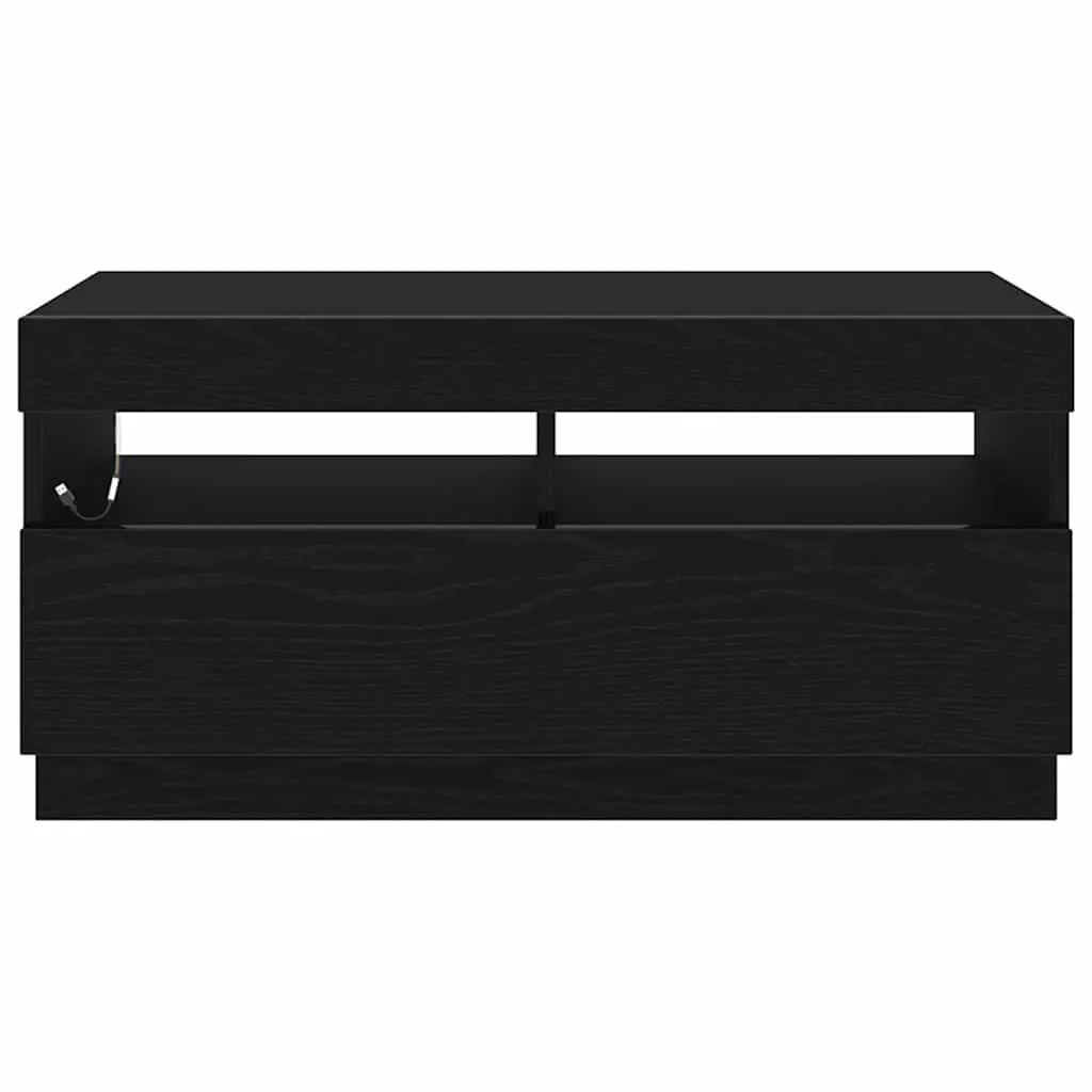 Black TV Stand with LED Lighting and Storage Shelves 80x35x40cm