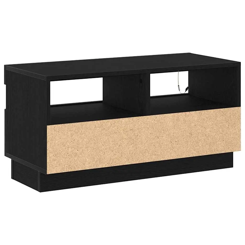 Black TV Stand with LED Lighting and Storage Shelves 80x35x40cm
