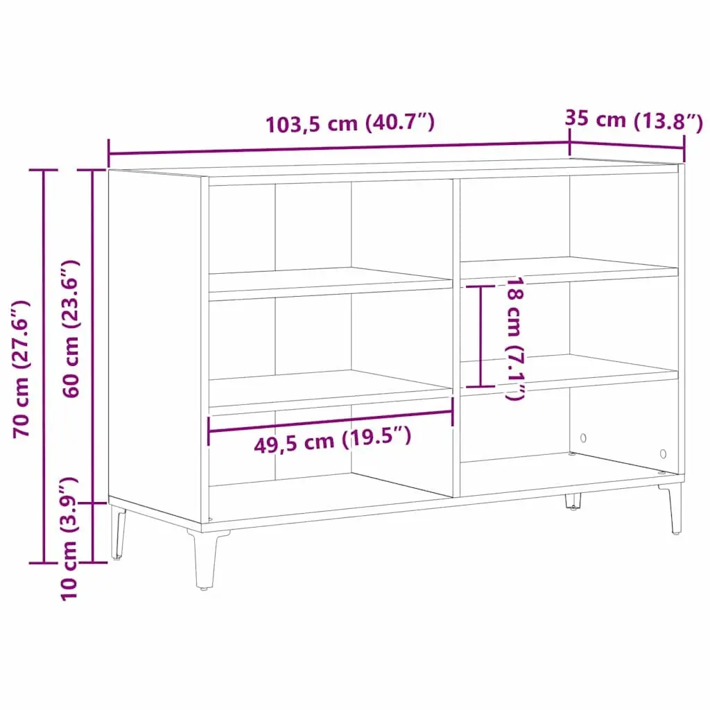 Sideboard Black Oak Engineered Wood 103.5 x 35 x 70 cm Storage Cabinet