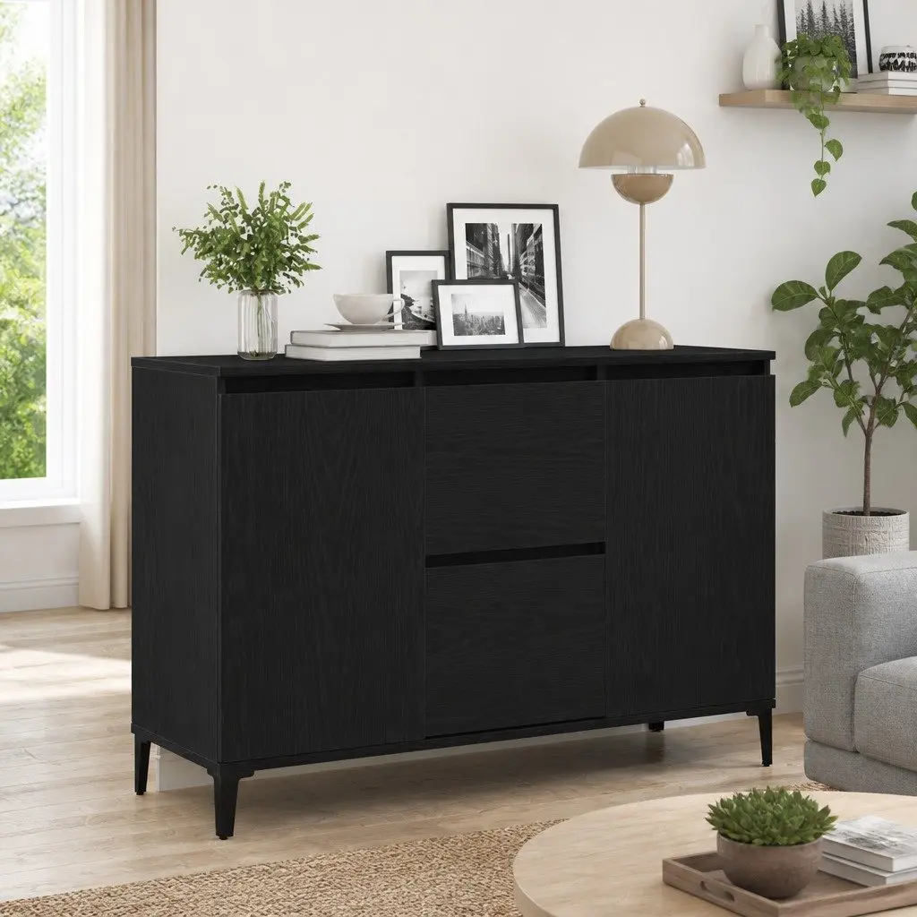 Black Engineered Wood Sideboard Storage Cabinet Dining Room Buffet 104cm
