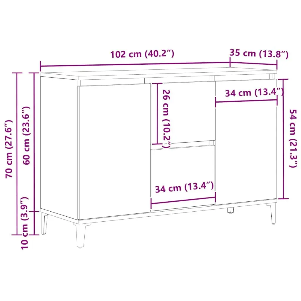 Black Engineered Wood Sideboard Storage Cabinet Dining Room Buffet 104cm