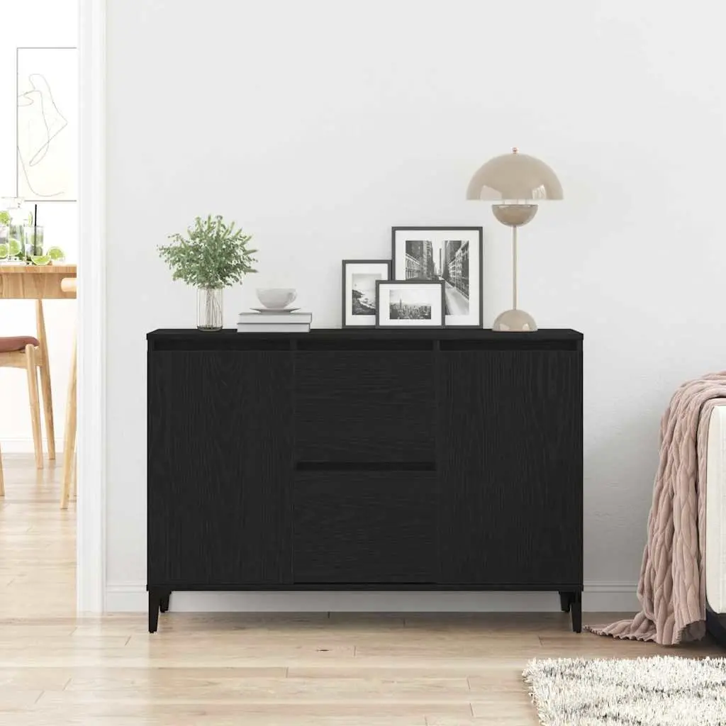 Black Engineered Wood Sideboard Storage Cabinet Dining Room Buffet 104cm