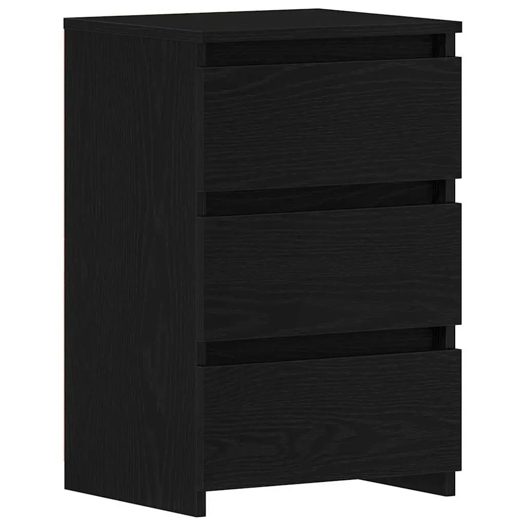 Bedside Cabinet Rustic Black Oak Engineered Wood Compact Nightstand Storage Table