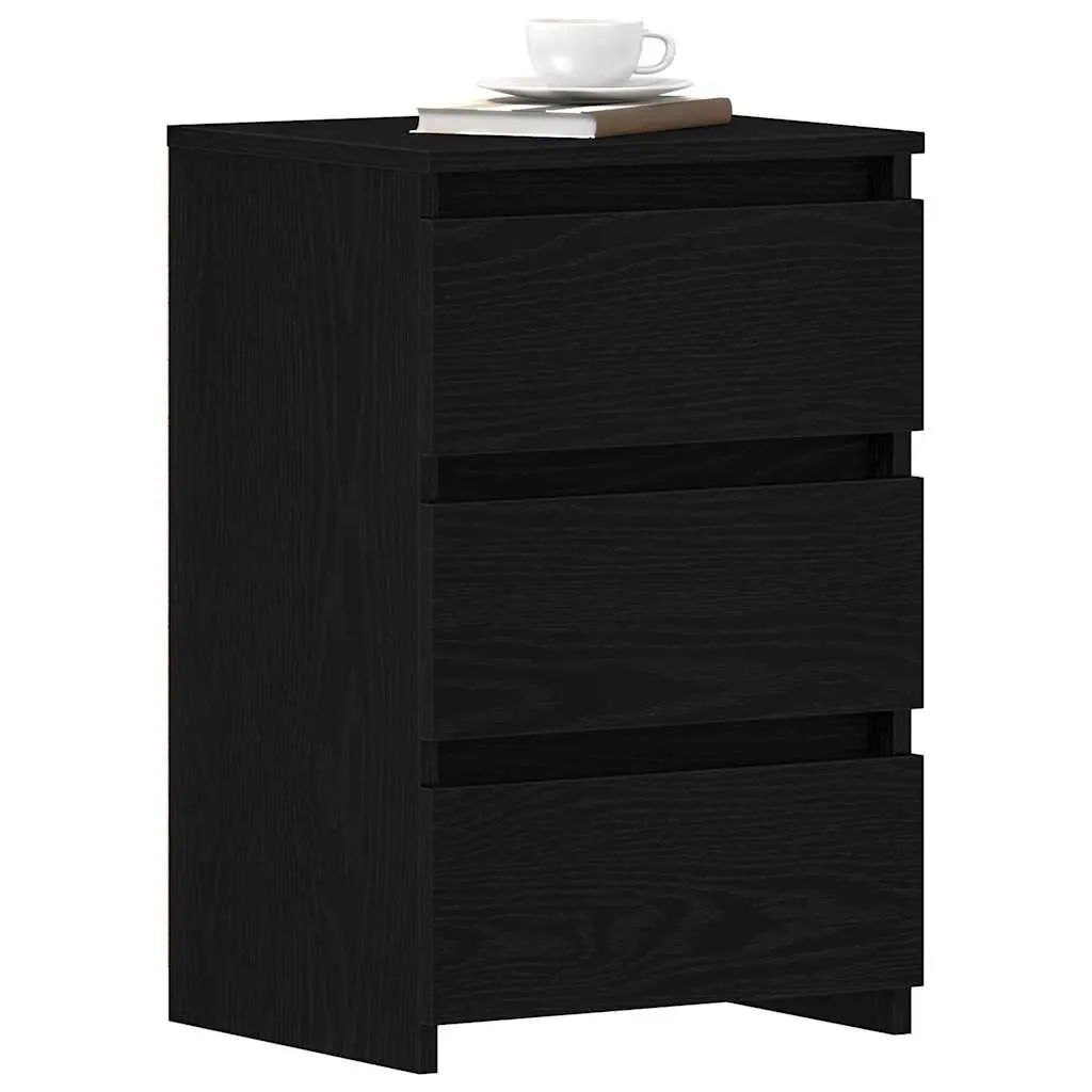 Bedside Cabinet Rustic Black Oak Engineered Wood Compact Nightstand Storage Table