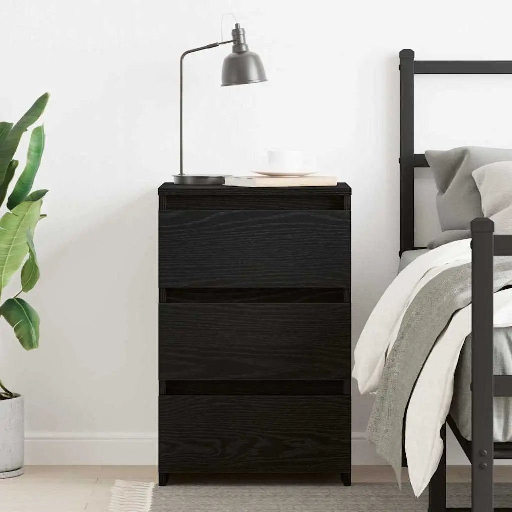 Bedside Cabinet Rustic Black Oak Engineered Wood Compact Nightstand Storage Table