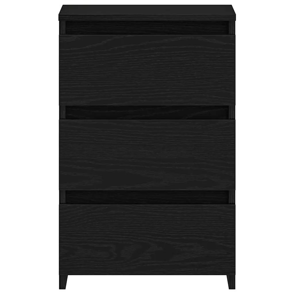 Bedside Cabinet Rustic Black Oak Engineered Wood Compact Nightstand Storage Table