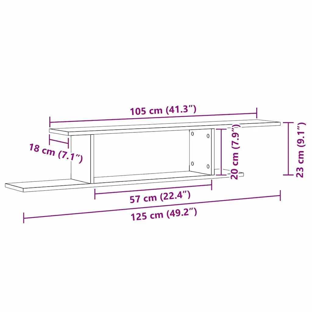 Wall-mounted TV Shelf Modern Black Oak 125cm