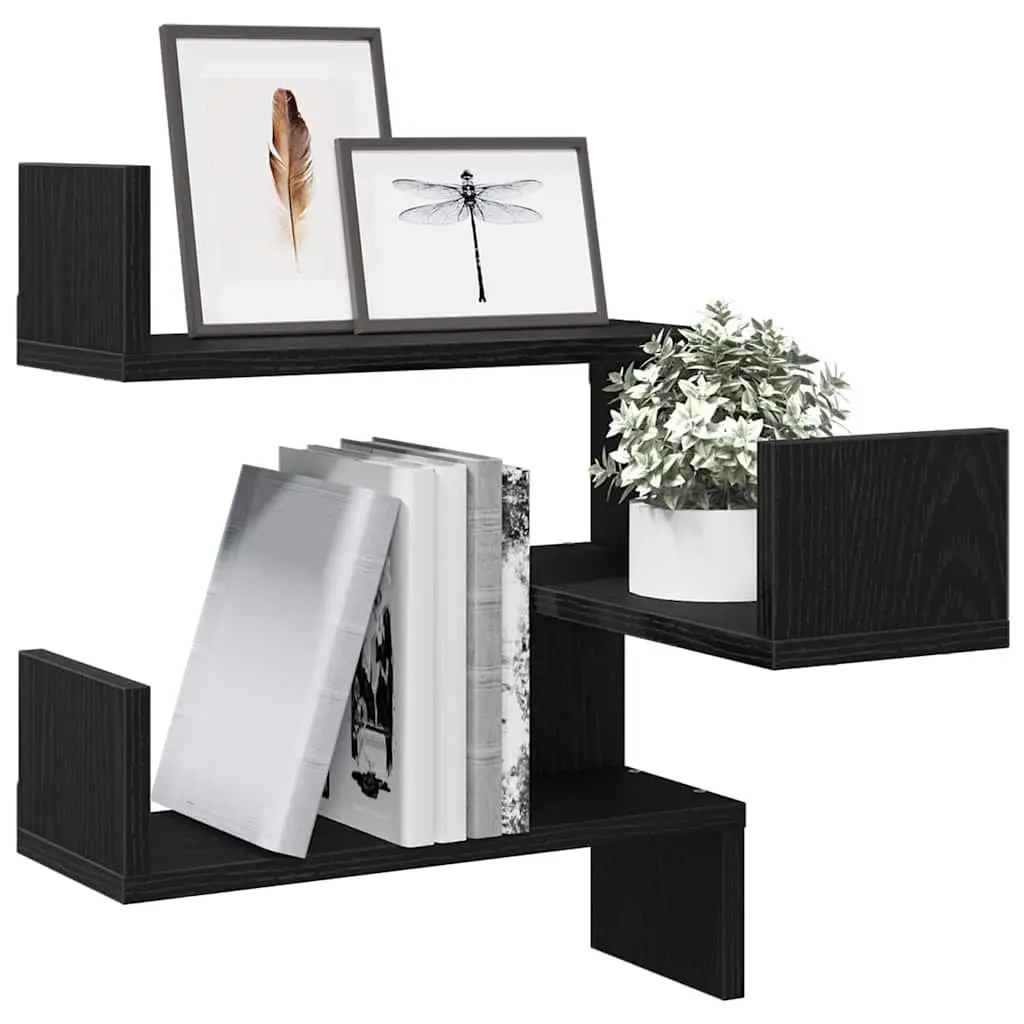 Wall Shelf Modern Black Oak 40 x 40 x 49.5 cm 2 Pieces