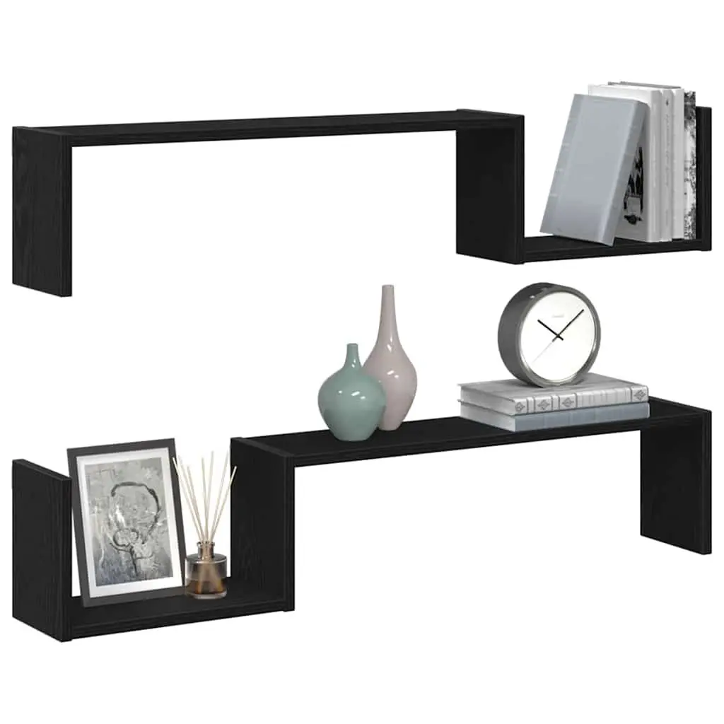 Wall Shelf 2 Pieces Black Oak 100 x 15 x 20 cm Modern Storage Display Shelves
