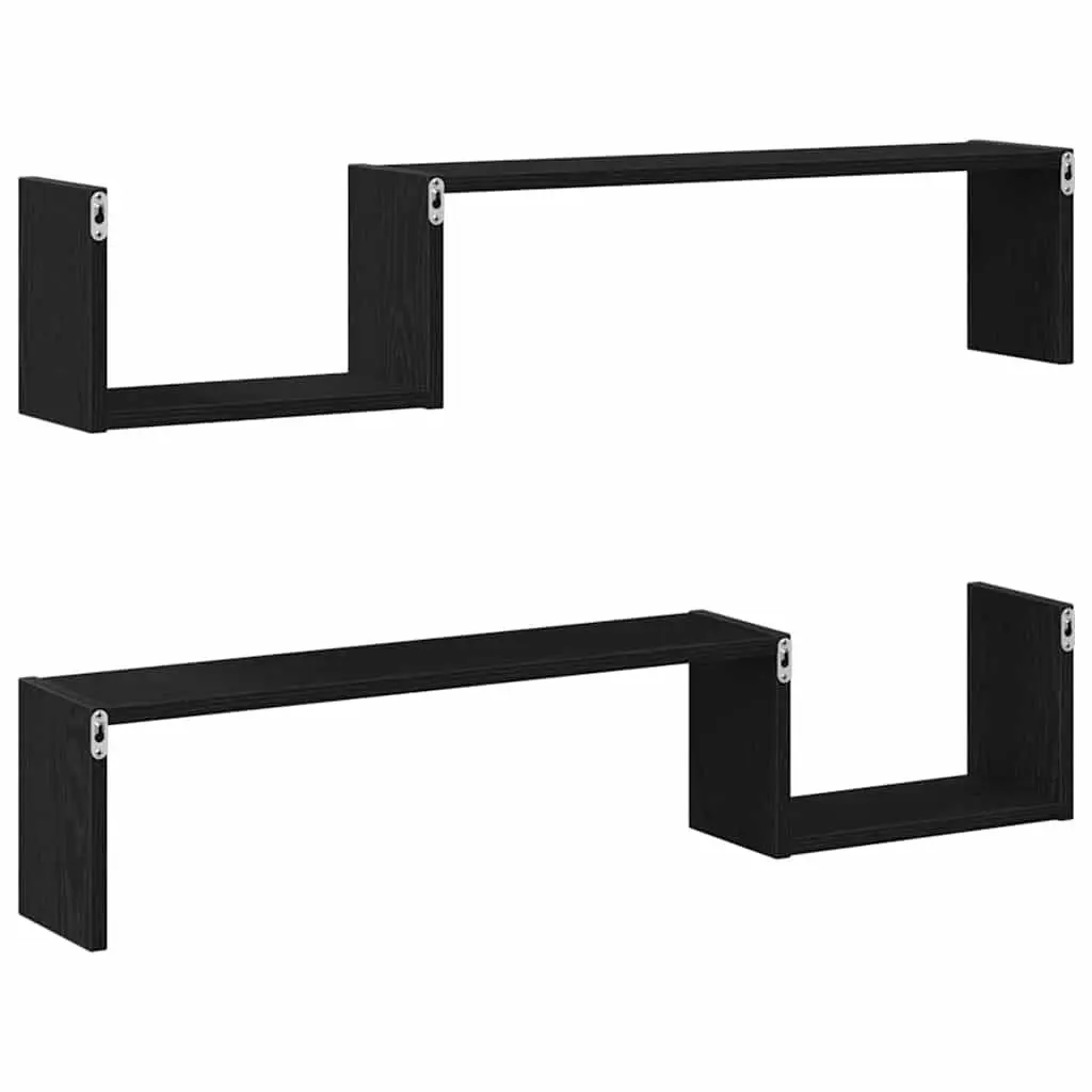 Wall Shelf 2 Pieces Black Oak 100 x 15 x 20 cm Modern Storage Display Shelves