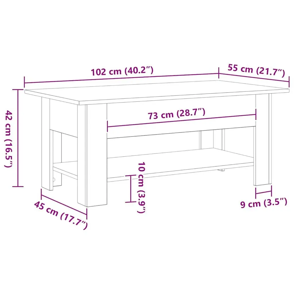 Coffee Table Black Oak Modern Minimalist 102cm