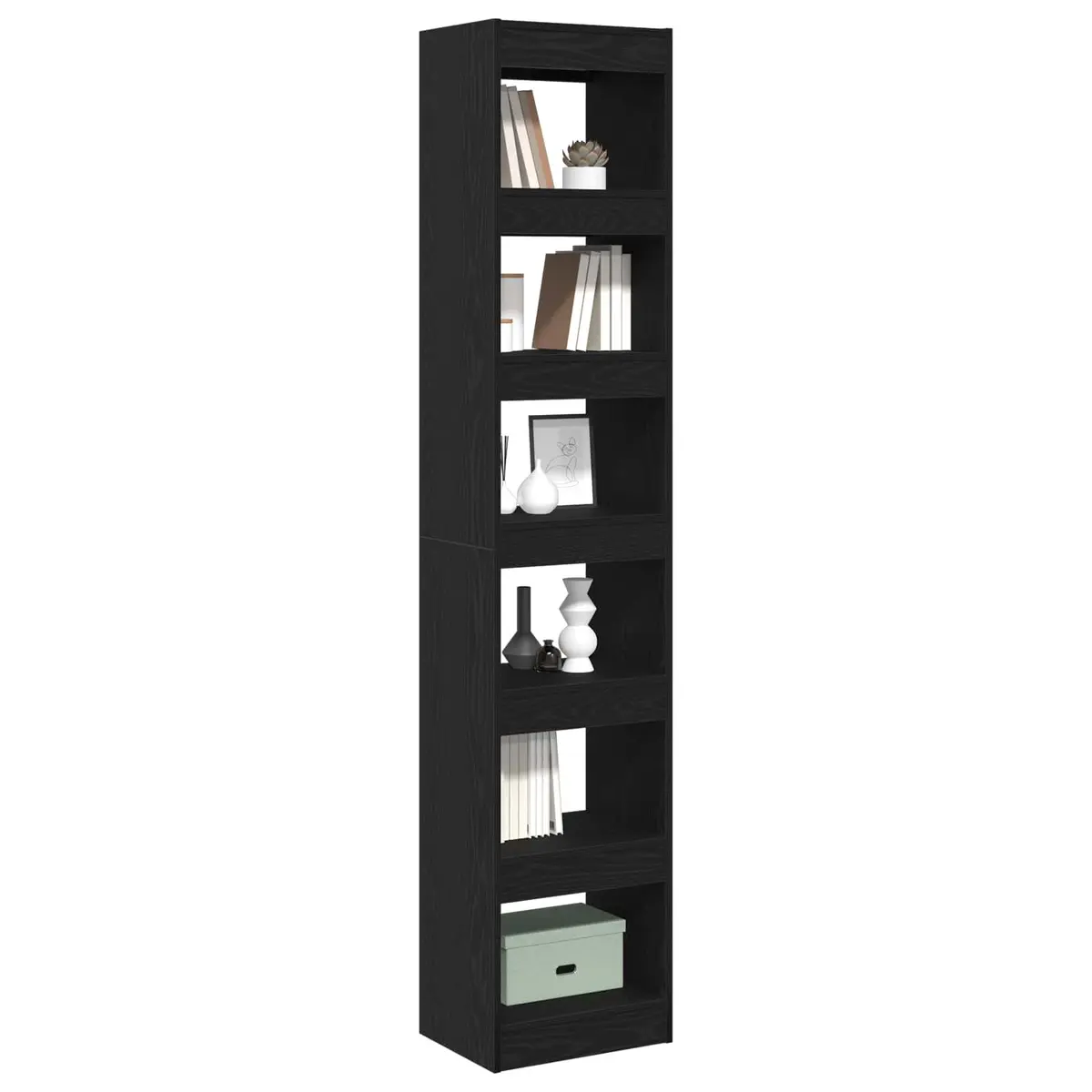 Book Cabinet Black Oak Engineered Wood Freestanding Shelving Unit 198 cm