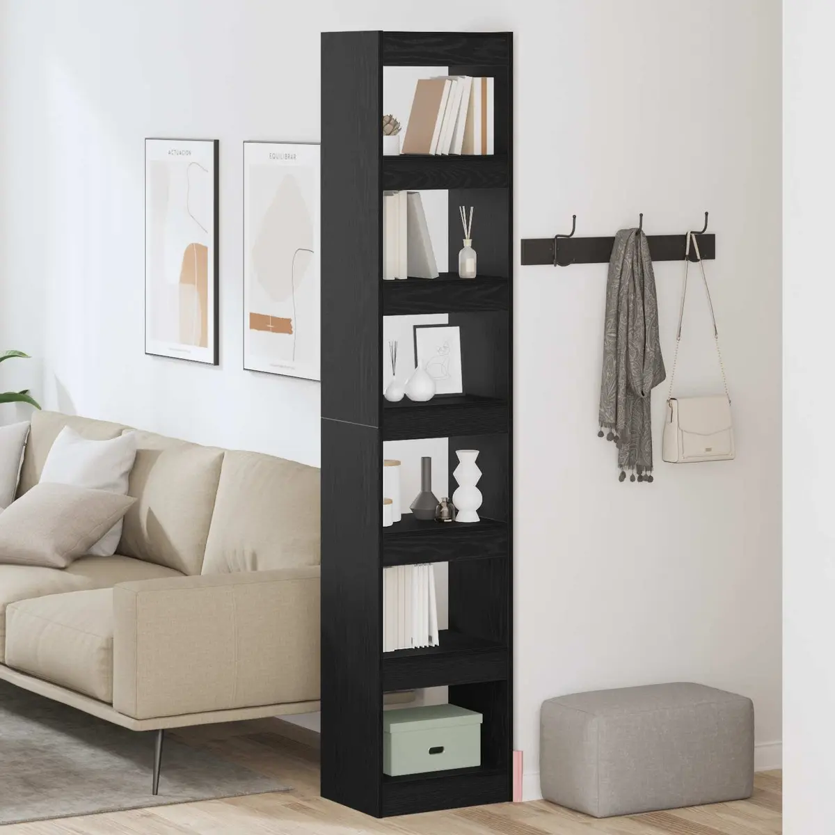 Book Cabinet Black Oak Engineered Wood Freestanding Shelving Unit 198 cm