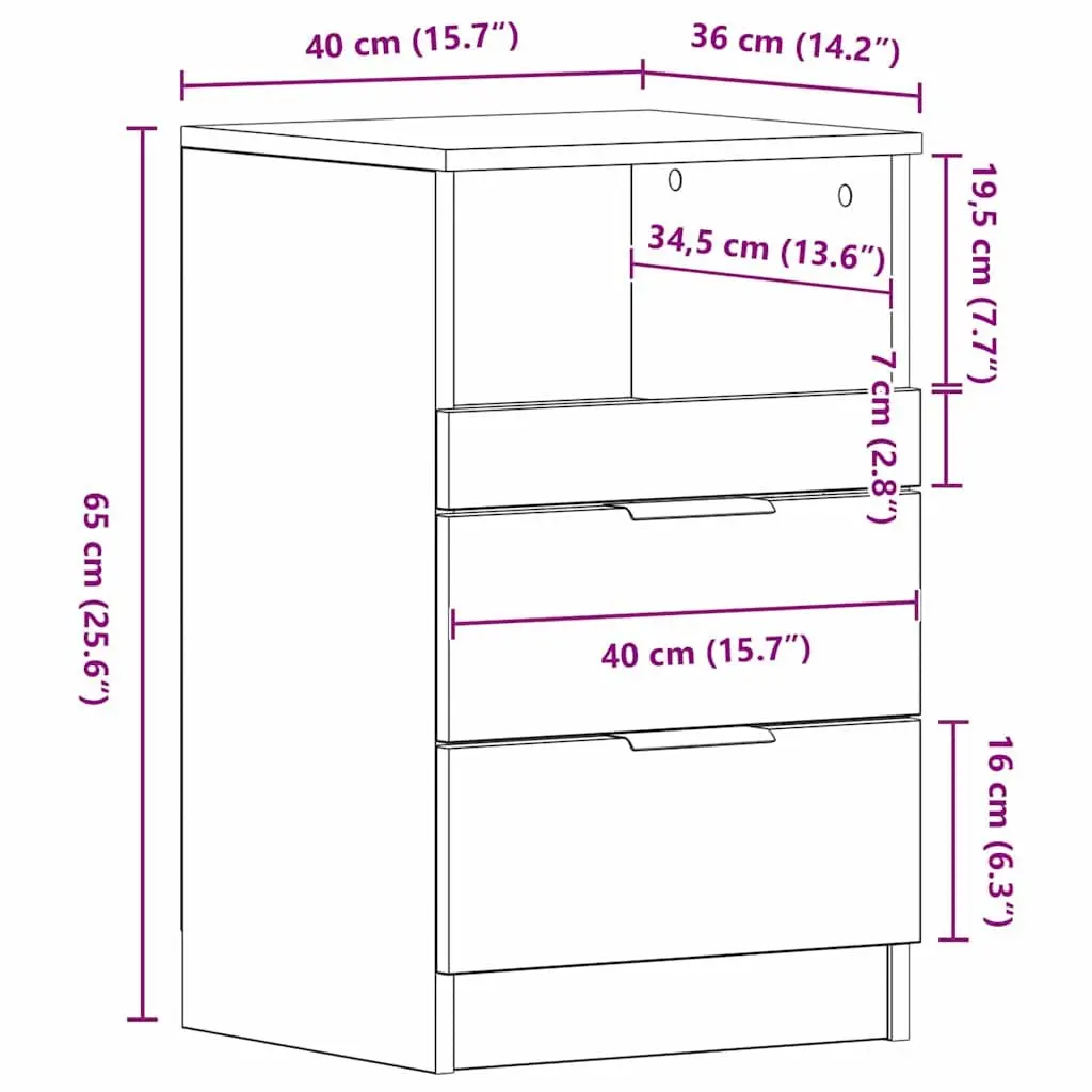 Bedside Cabinet Black Oak Engineered Wood 40x35x65cm Nightstand Drawer Storage