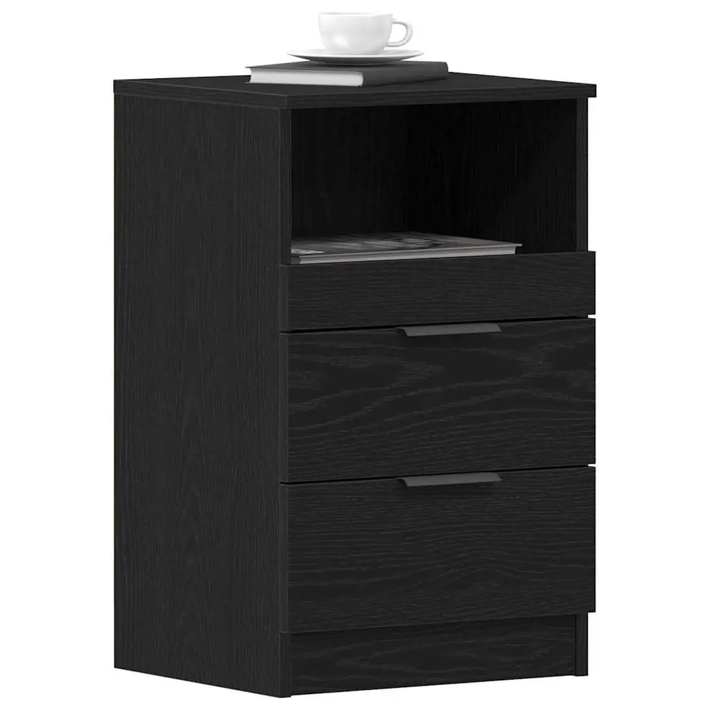 Bedside Cabinet Black Oak Engineered Wood 40x35x65cm Nightstand Drawer Storage
