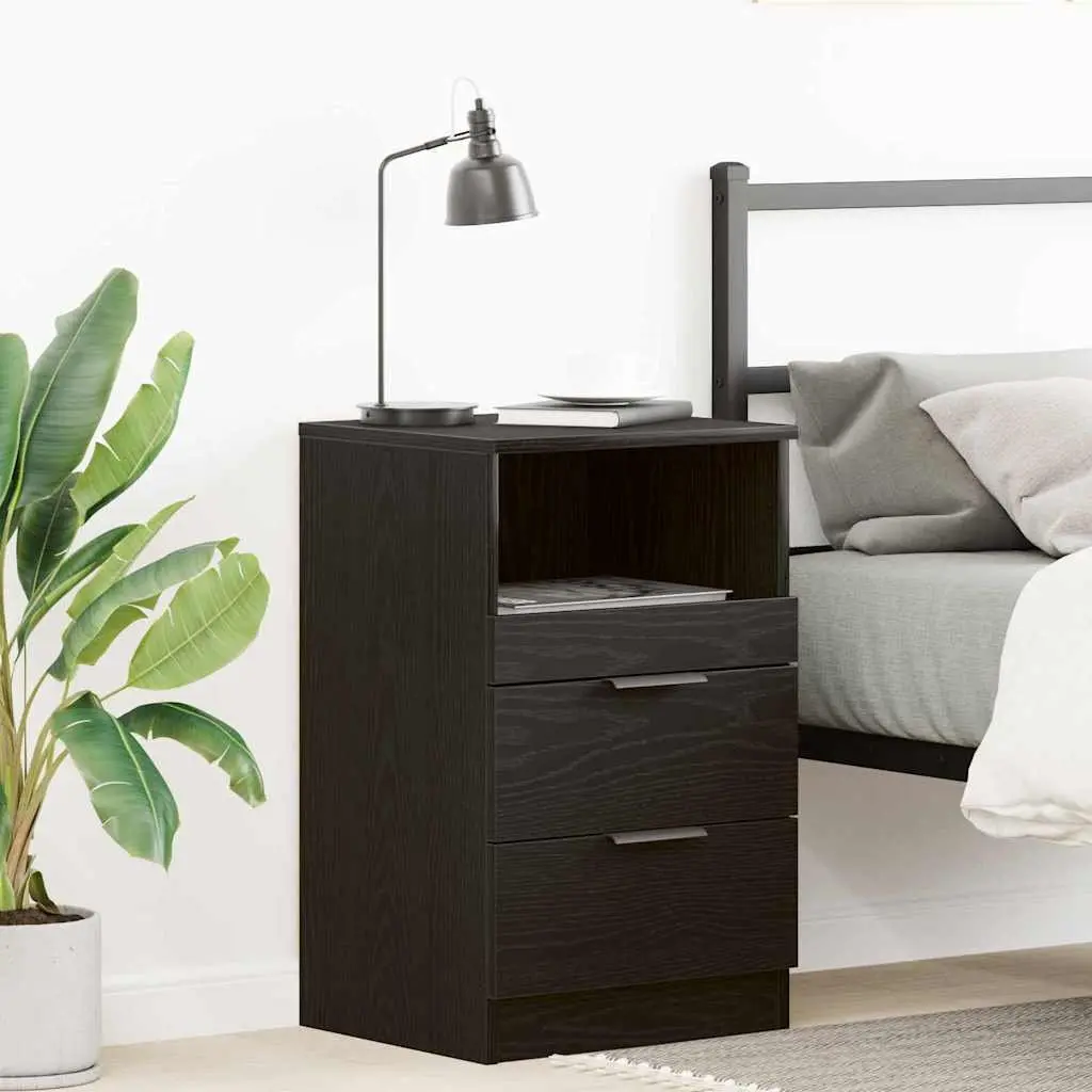 Bedside Cabinet Black Oak Engineered Wood 40x35x65cm Nightstand Drawer Storage