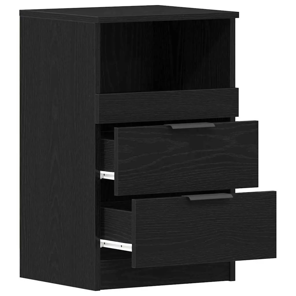 Bedside Cabinet Black Oak Engineered Wood Nightstand 2 Piece
