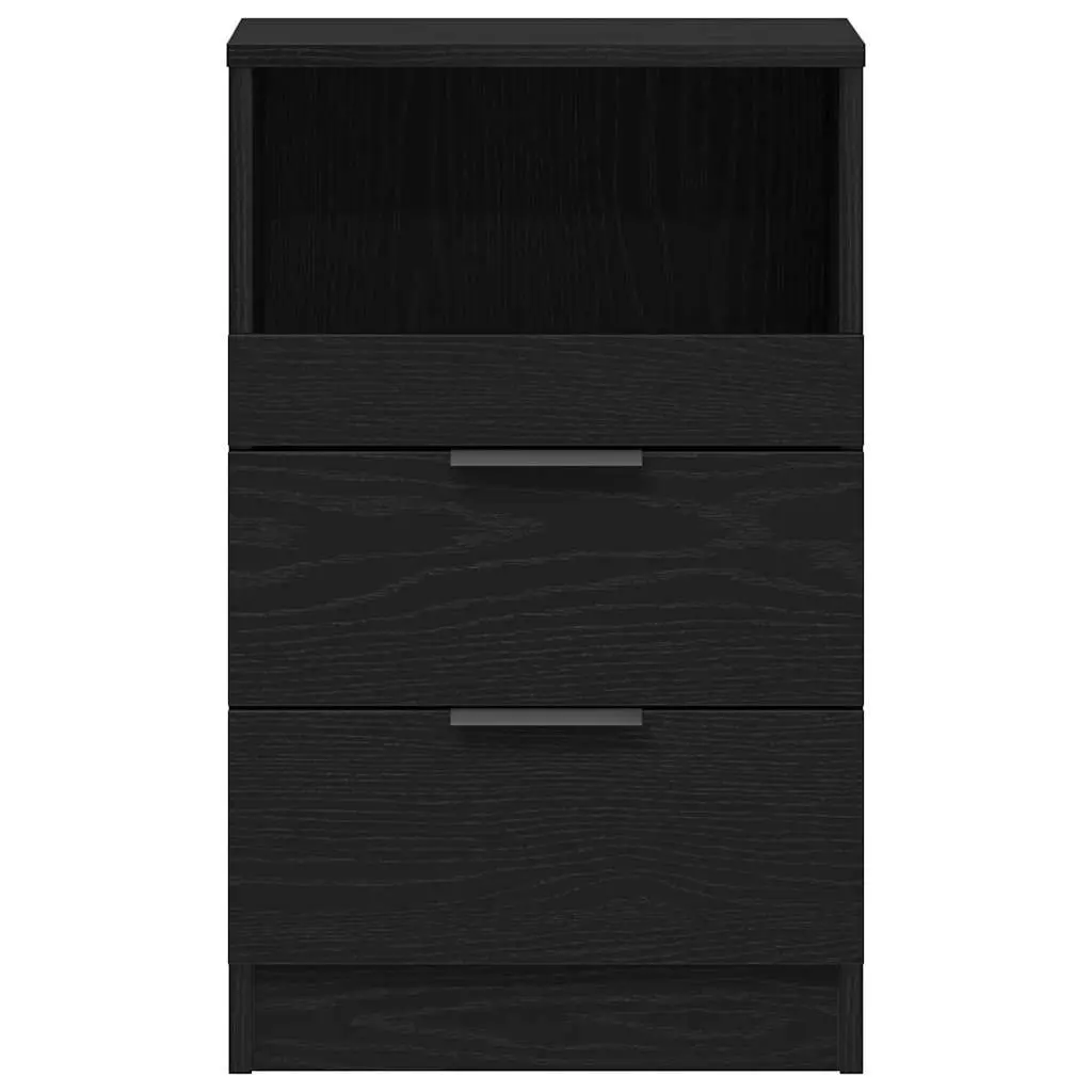 Bedside Cabinet Black Oak Engineered Wood Nightstand 2 Piece