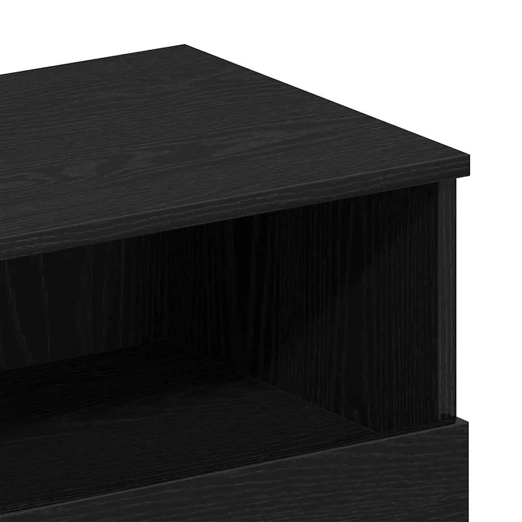 Bedside Cabinet Black Oak Engineered Wood Nightstand 2 Piece