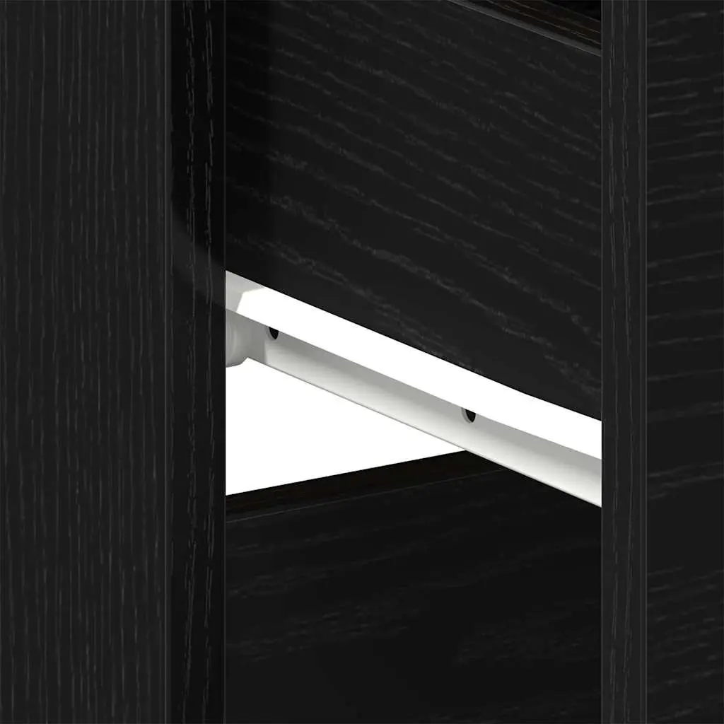 Bedside Cabinet Black Oak Engineered Wood Nightstand 2 Piece