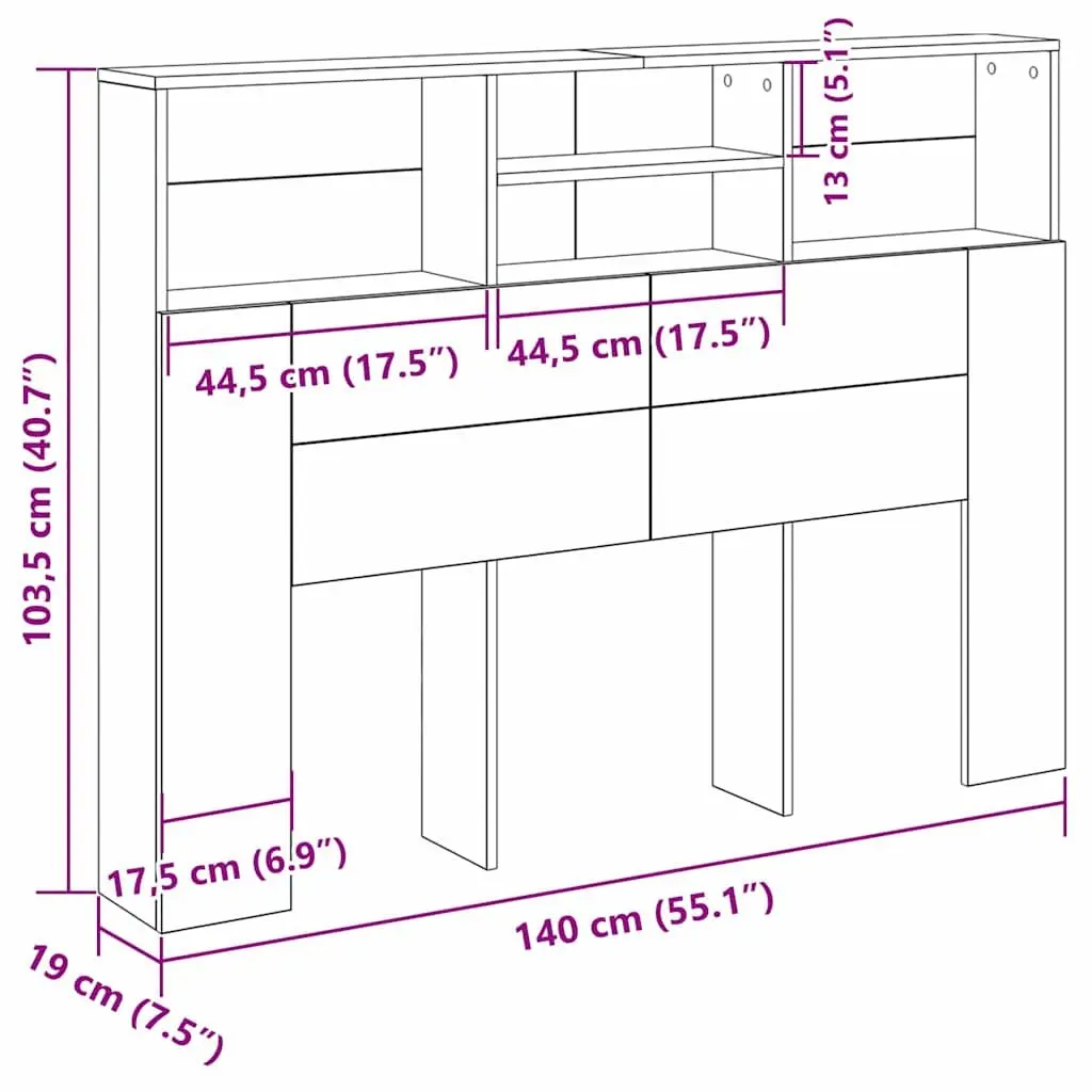 Headboard Cabinet Wall-Mounted Black Oak Modern Bedroom Storage Shelving Unit 140 x 19 x 103.5 cm
