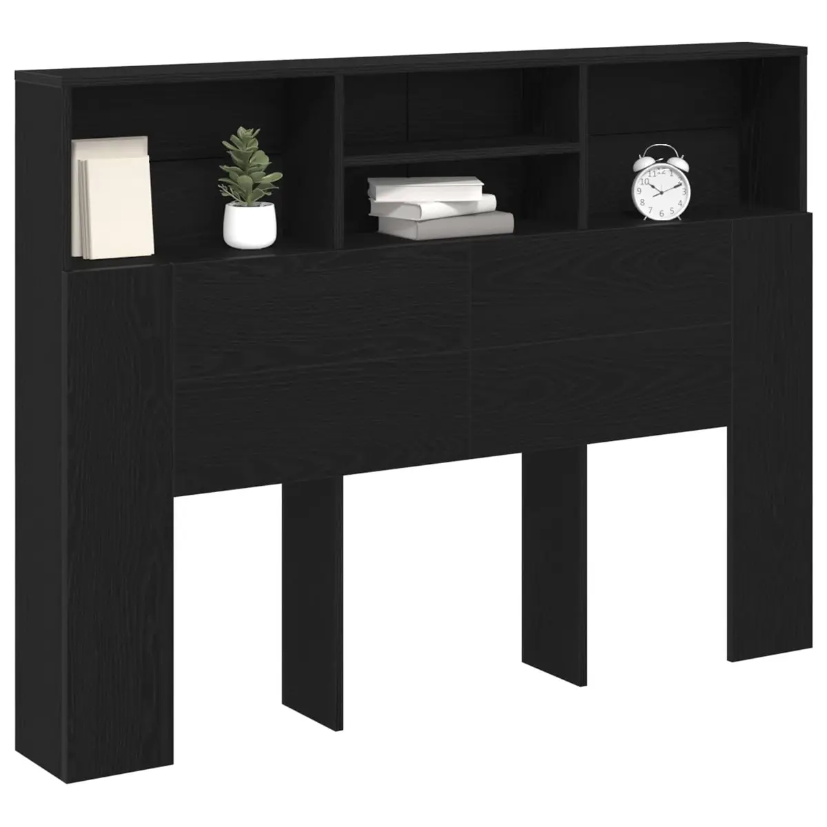 Headboard Cabinet Wall-Mounted Black Oak Modern Bedroom Storage Shelving Unit 140 x 19 x 103.5 cm