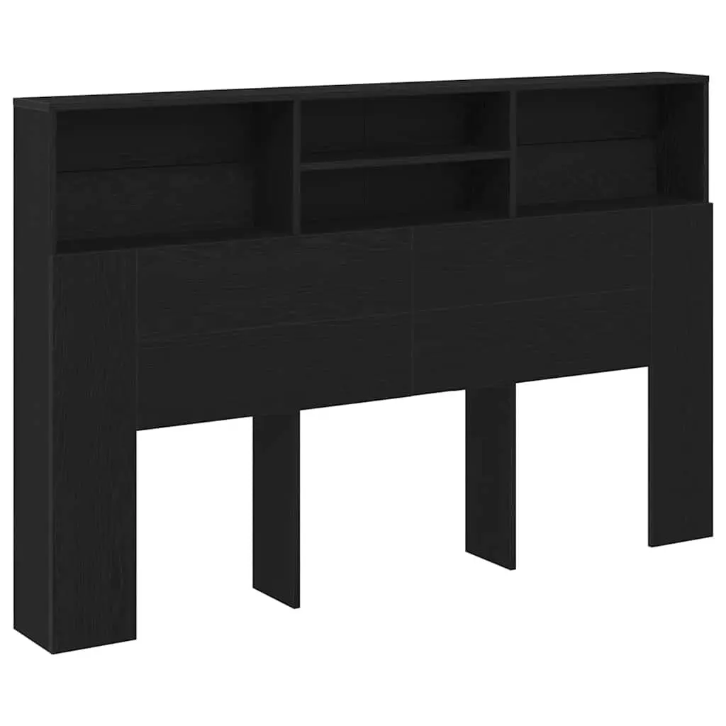 Wall-Mounted Headboard Cabinet Black Oak 160cm Bedroom Storage Shelving Unit