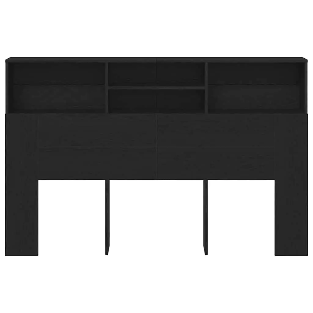 Wall-Mounted Headboard Cabinet Black Oak 160cm Bedroom Storage Shelving Unit