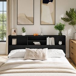 Friendly Black Oak Headboard Storage Cabinet