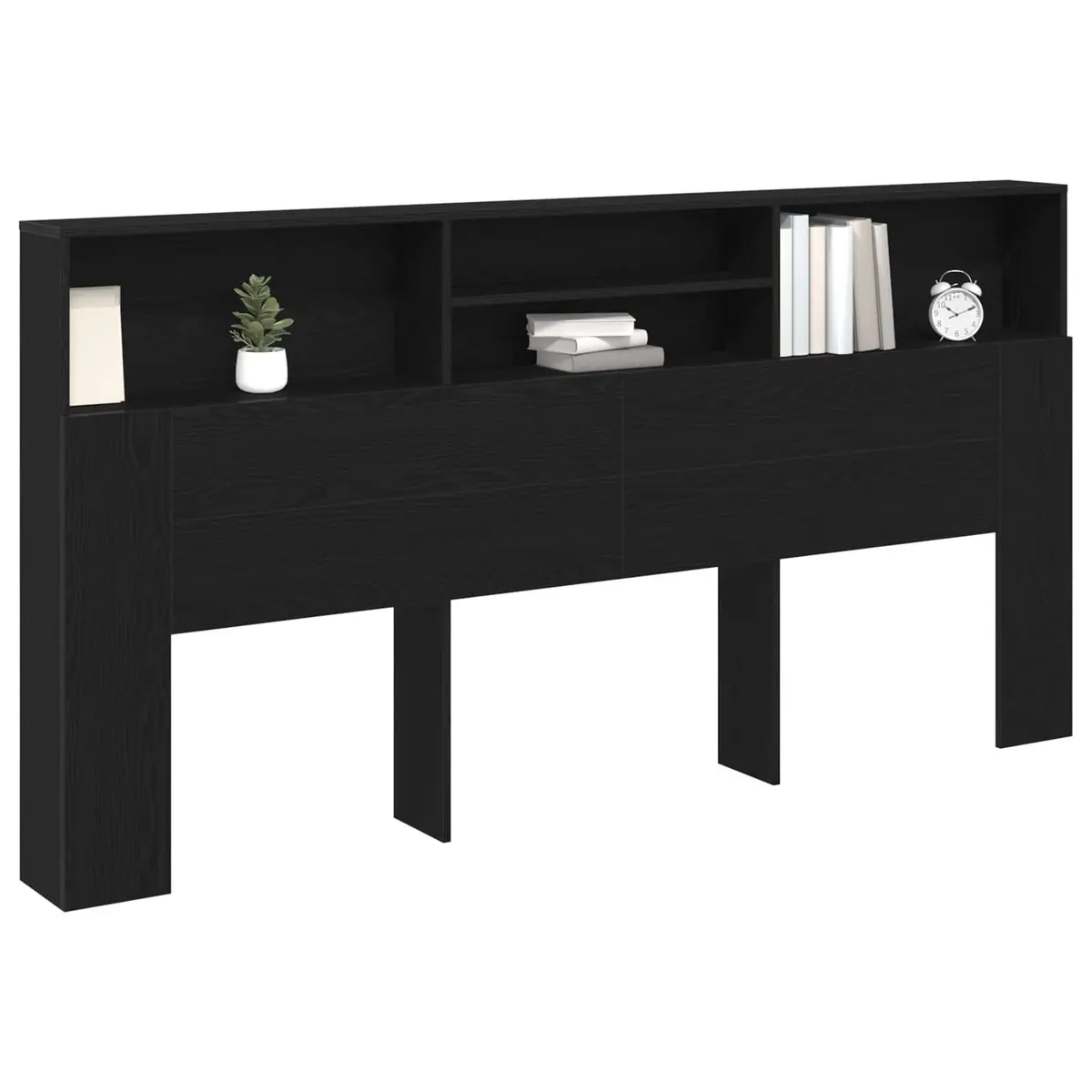 Black Oak Wall-Mounted Headboard Cabinet