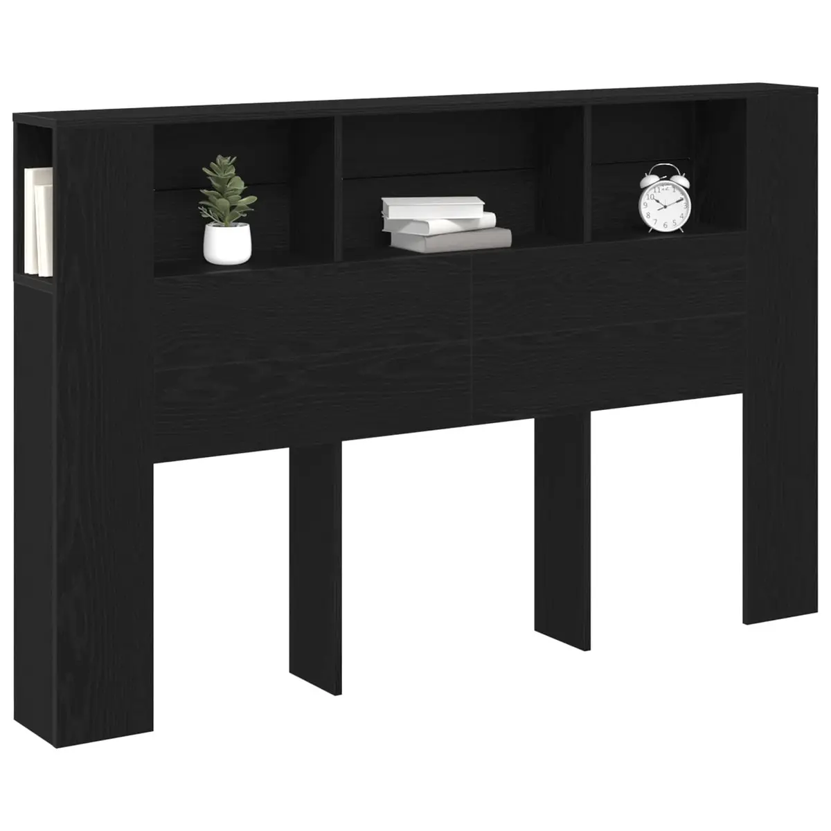 Wall-Mounted Storage Cabinet Headboard Minimalist Engineered Wood Black Modern