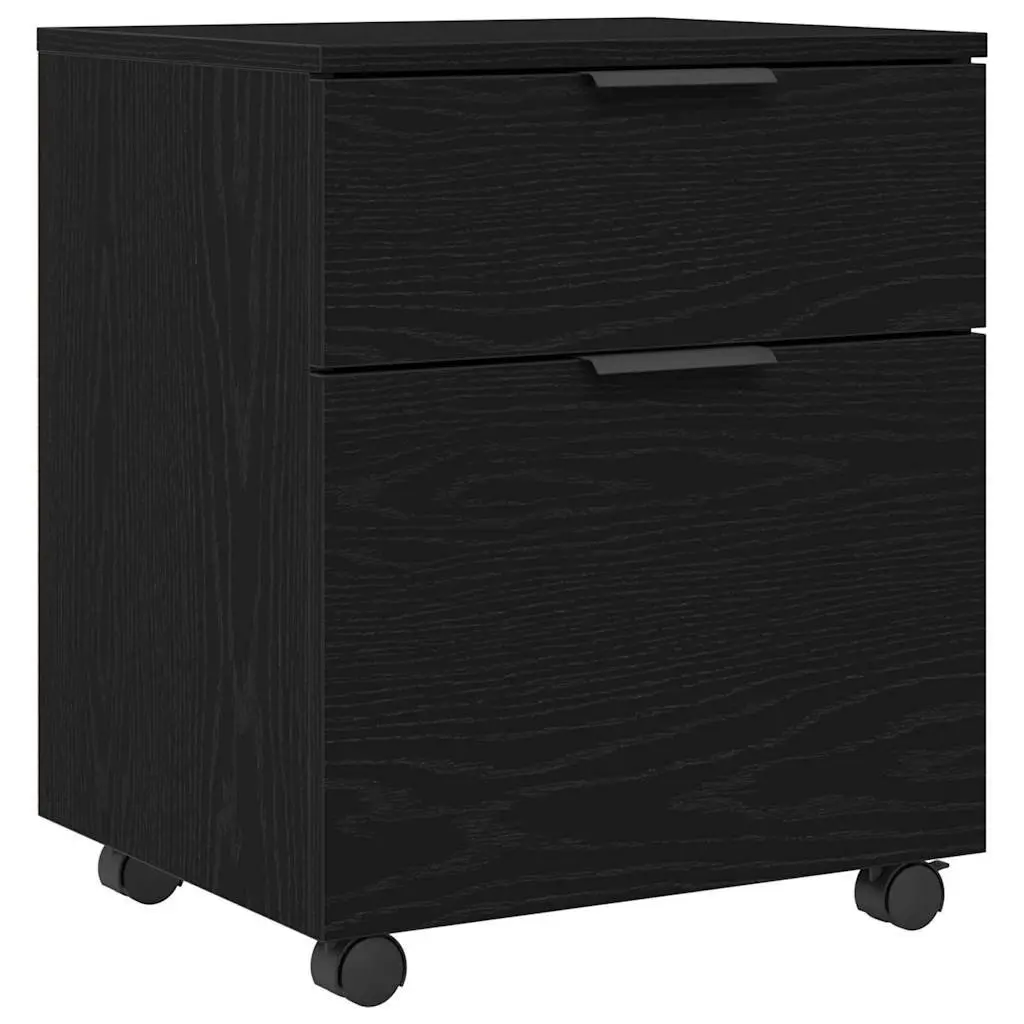 Black Oak Rolling File Cabinet