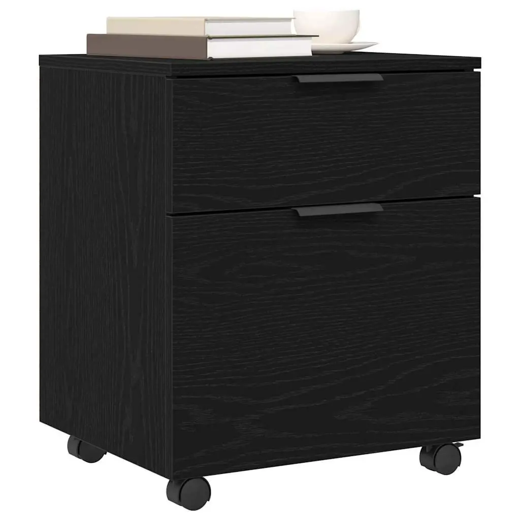 Black Oak Rolling File Cabinet